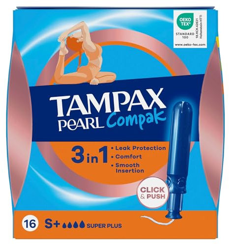 Tampax Compak Pearl Super Plus Tampons, Pack of 18