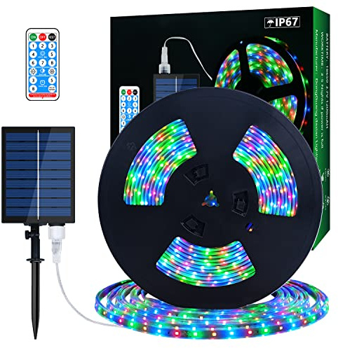 MIWATT 10M Solar LED Streifen, mult-color LED strip, LED Stripes mit 17 Tasten RF Fernbedienung, 560 LEDs, Beleuchtung von Haus, Party, Küche，Garten, Schwimmbad