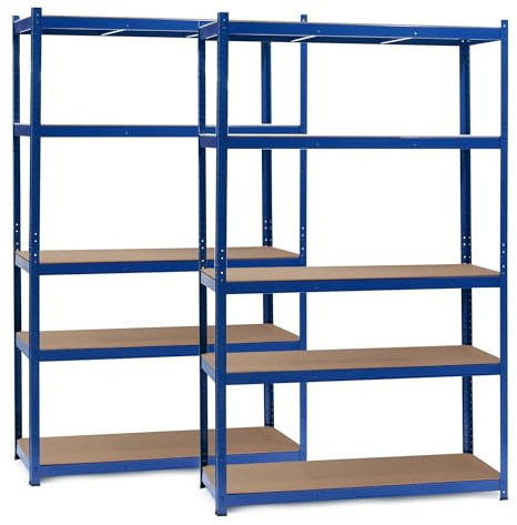 Wiltec 2x Lagerhylla i blått 120x50x200cm förvaringshyllor med 5 hyllplan för 175kg vardera