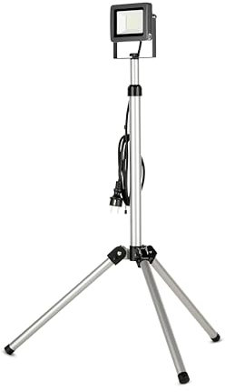 REV Baustrahler LED mit Stativ - 20W, 1700lm, 6500K, robuste Arbeitslampe für Baustelle, Werkstatt & Keller, Baulampe IP65 für innen & außen, silber