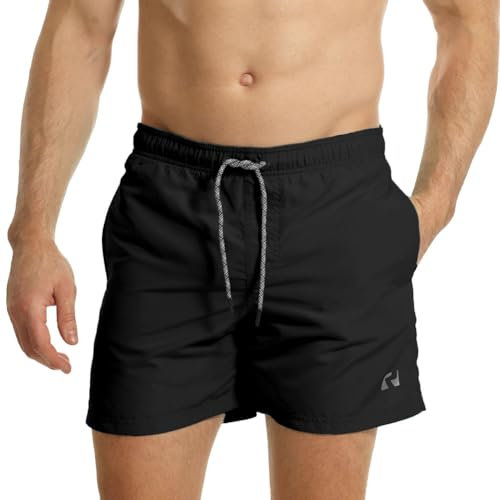 RIPT Performance Uomo Pantaloncini da bagno a rapida asciugatura con protezione solare UV 50, Nero, L