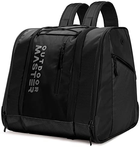 OutdoorMaster 38L Skischuhtasche, Snowboardstiefel-Rucksack für die Luftreise mit wasserdichtem Boden für Skihelm, Skibrille und Handschuhe - Schwarz