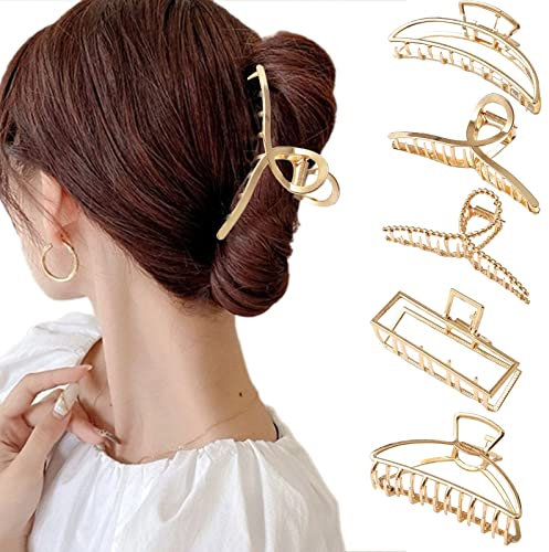 5 Stück Haarklammern, Haarklammer Groß Dickes Haar, Rutschfeste Haarklammer Metall, Gold Haarspange für Damen, Haarklammern für Dünnes Haar, Hair Clip Haarkralle (Metal A)