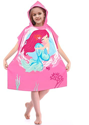 BTNEEU Toalla Infantil con Capucha Toalla de Playa con Capucha Niña Toalla Poncho Niño Súper Absorbente Poncho Toalla Poncho Toalla Surf para Infantil de 6 a 12 Años (75 x 150 cm, Sirena)