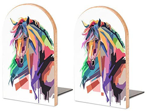 Packung Mit 2 Buchstützen Pferd Rutschfester Bücherständer Aus Holz Bücherregal Bücherhalter Für Home Desk Office Library