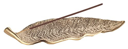 ROCKING GIFTS Dekorative Gold Metall Blatt Räucherstäbchenhalter, Räucherstäbchen Brenner, Elegante Tischschmuck, 27 cm