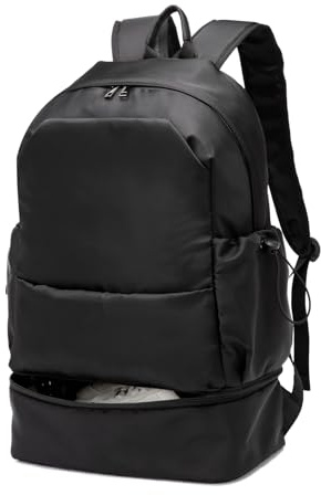 seyfocnia Gym Backpack for Men, Waterproof Travel Backpack with Shoe Compartment, Lightweight Sports Gym Bag, Dark Black, 20