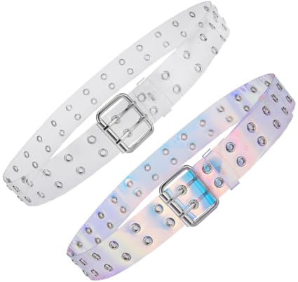 PACKOVE 2St Nietengürtel Frauendame 2 Loch Gürtel Jeans Kleid Ösengürtel buntes Rave Neon Doppeltüllengurt durchsichtiger Schnallengürtel Mädchen Hose Gummiband Damen