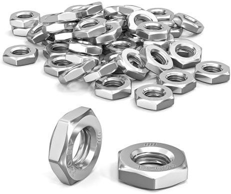 ORTAVA Dadi esagonali M8 (forma bassa, con smusso), 50 dadi M8 DIN 439/ISO 4035 in acciaio inox A2 V2A, dadi piatti M8 per viti, bulloni filettati, mobili, macchine