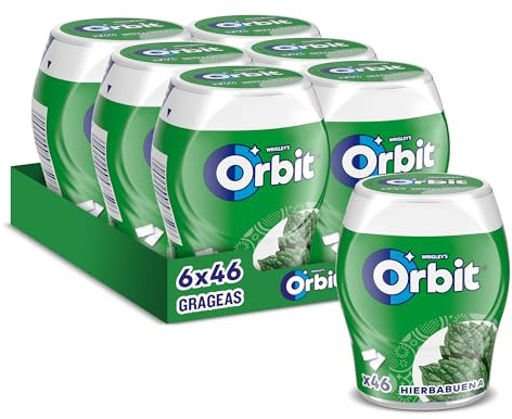 Orbit Bote de Chicles Sin Azúcar Sabor Hierbabuena, Fresco, Intenso y de Larga Duración en formato Gragea (6 x 46 chicles)