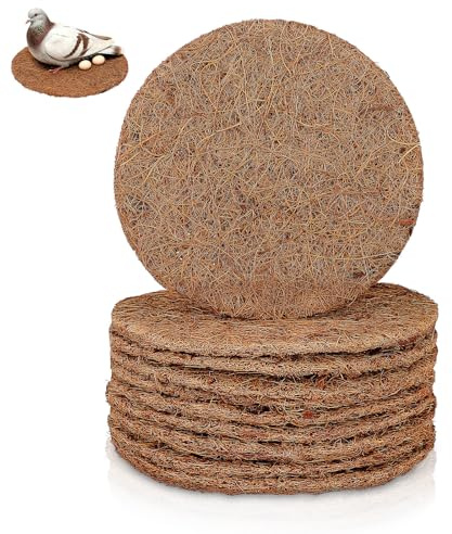 BELLIFFY 10Stücke Kokosfaser Nesting Pads für Vögel Runde Matten für Blumentöpfe Vogelnester und Eierunterlagen Atmungsaktive Unterlage für Haustiere für Tauben Papageien und Andere Vögel