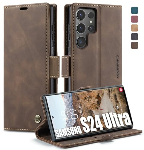 Lxisxcna Schutzhülle für Samsung Galaxy S24 Ultra 5G mit Kartenhalter, magnetischem Ständer, Premium Lederhülle Klappbar Flip Case Tasche Schutzhüllefür Samsung Galaxy S24 Ultra 5G 6,8 Zoll (Kaffee)