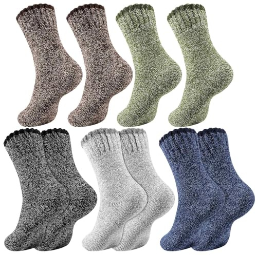 Lvefyti 5 Paar Thermosocken Herren,Wintersocken Herren Dicke Warme Socken,Wandersocken Atmungsaktiv Warm Thermo Socken Männer für Wandern Zuhause Freizeit Sports