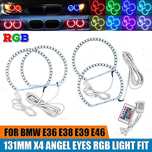 Genérico Faro multicolor RGB LED Angel Eyes Halo Ring Eye DRL mando a distancia para E36 E38 E39 E46 proyector 4x131mm accesorios (solo 131mm)
