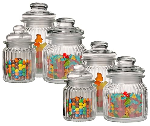 6 x Vorratsglas mit Glasdeckel - 3 Größen - Bonbonglas (H 13+14+18 cm) | Bonboniere - Aufbewahrungsgläser - Vorratsgläser mit Deckel - Vorratsbehälter aus Glas