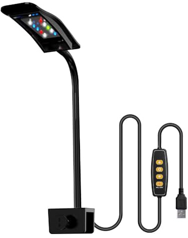 Aquarium Beleuchtung Leuchte Clip, Mini DC 5V 6W USB Aquarium Klemmleuchte mit 10 Helligkeitsstufen Dimmbar, 360° Drehbar Klemmlampe für Aquarien mit 2 cm Glasdicke