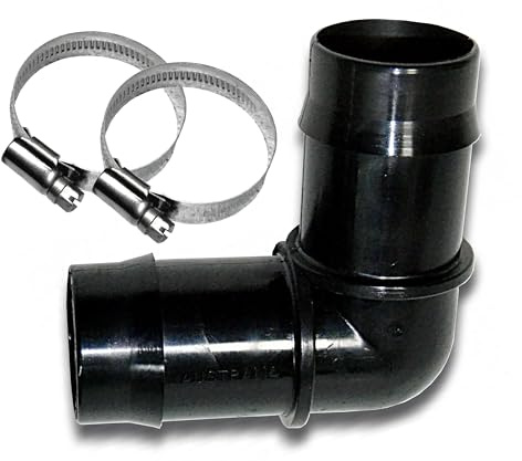 TS-TRADES Winkel Ø 32mm Schlauchverbinder Schlauchtülle für Schlauch Ø 32mm inkl. 2 Edelstahl (W4) Schlauchschellen - geeignet für Pool, Haus, Teich, Garten, Schwimmbad etc