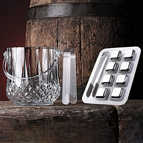 1-Liter-Eiskübel aus Glas, Eiskübel, Kühler für Wein, Bier, Champagner mit Zange, Eiswürfelbehälter aus Glas, transparenter Mini-Servierhalter für Eiswürfel, Kühleimer und Tragegriff für Partys