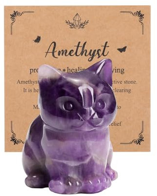 JSDDE Amethyst Crystal Cat Figurine for Cats Lovers Cute Gemstone Ornaments Healing Crystals Cat Statue Gifts