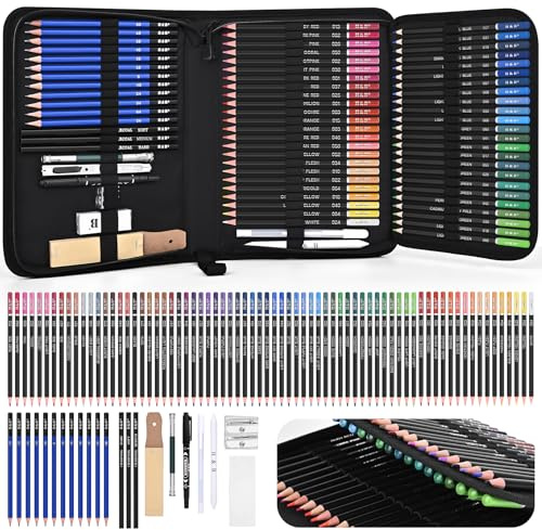 Coolzon Matite da Disegno, 95 pz Artista Set Valigetta Disegno con Matite da Schizzo/Fusaino/Grafite, Gomma Coltello Extensore