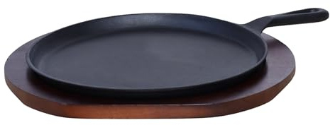 Buckingham Pre-Seasoned Cast Iron Crepe Griddle Pan with Wooden Base for Healthy Low-Fat Cooking Meals Preparation Durable & Induction Compatible 27 cm