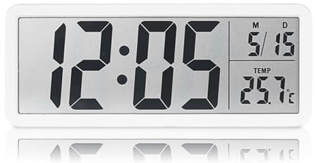 InteDesign Digital Wall Clock, Clock Bedside, Large Digital Wall with 12/24 Hr,Temperature,Charge Ports,Battery Operated, for Bedroom Living Room School Office Garage (white)
