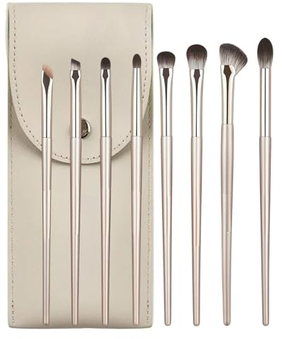 KEMUZ 8Pcs Pinceaux de Maquillage set, Pinceau de Maquillage pour les Yeux avec Pochette Pu, Pinceaux à sourcils,Pinceaux en Poils Synthétiques Ultra-Douces, pour Ombres à Paupières et Sourcils