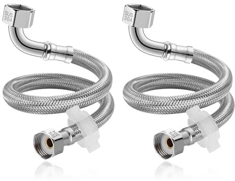 40cm Flexible Pipe Hose Tap Connector,2 Pack Stainless Steel Braided Hose British Standard 1/2(90°) x 1/2 BSP Fitting Connectors,Water Pipes Faucet Hose for Kitchen Sink,Bathroom Basin,Boiler,Toilet