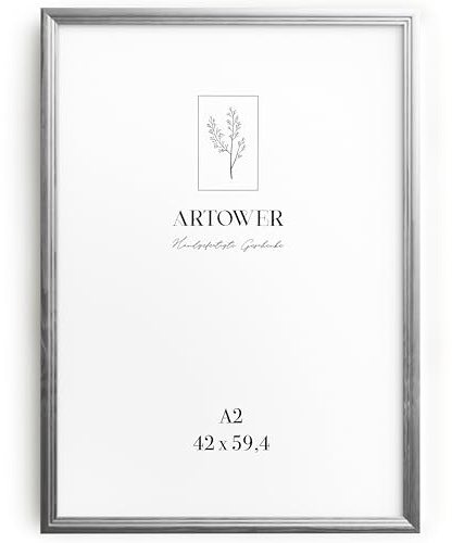Artower® Bilderrahmen Vintage Silber Holz Rahmen für DIN A2 42 x 59,4 cm | Posterrahmen Groß für Collage | Picture Frame Vintage Silver Wood 42x59 cm | Retro Schmal Bilderrahmen | Silber Poster Rahmen