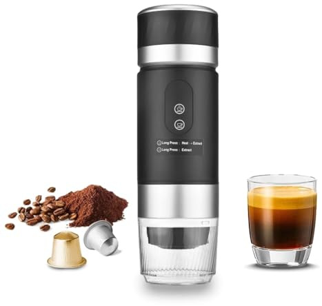 Irishom Cafetera Portatil Capsulas 3 en 1 con Pantalla Digital, Compatible con cápsulas y café molido, para Automóvil en Casa (Negro)