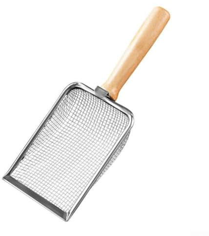 Tamiz de suelo de jardinería, acero inoxidable para jardín, con mango ergonómico de madera, para arena, rocas, tierra y compostaje (2 mm)