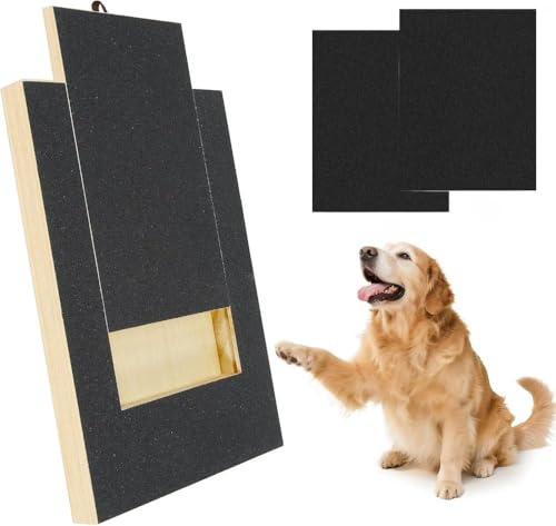 GIOTUK Dog Nail Scratch Board with Built-in Treat Box - Wooden Nail File Grinding Pad for Puppy & Small/Medium Dogs, Alternative to Clippers & Grinders (1*Scratching Boards+2*Sandpaper)