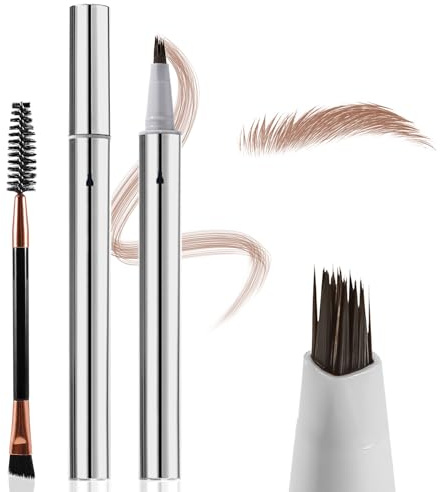 Boobeen 2 Pezzi Matita Sopracciglia Liquida, Tratto Microblading Effetto Naturale, Impermeabile e Lunga Tenuta, Con Pennello a Spirale