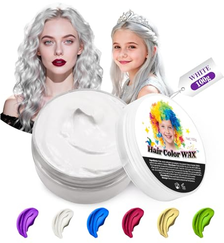JJKOL Temporäre Weiß Haarfarbe Wachs, Weiß Haartönung Temporäre Haarfarbe, Instant Hair Cream Mud Natürliche Frisur Pomade, Styling Haartone für Männer Frauen, Haar Wachs für Fasching Party Halloween