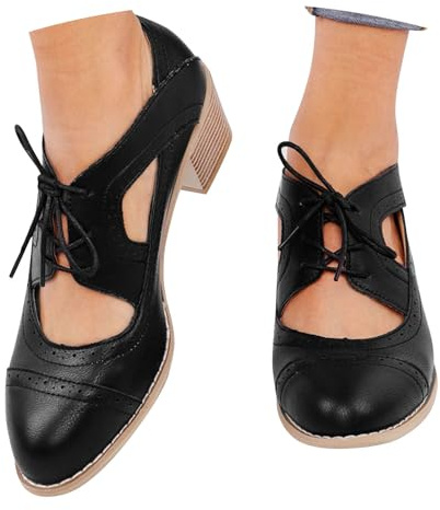 Scarpe da ballo da donna per costume tradizionale bavarese, stile vintage, con tacco alto, elegante, con plateau, per feste, in pelle, Mary Jane Pumps Dirndl, Nero , 36.5 EU
