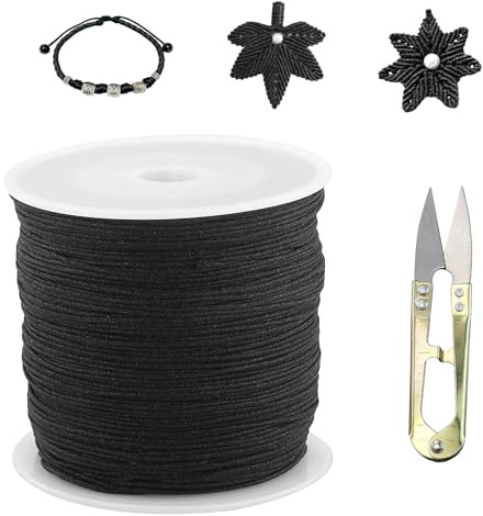 Filo Nylon per Braccialetti,100m Cordoncino per Braccialetti Coda di Topo Cordoncino Natalizio, Macrame Corda per Collane Perline Gioielli Fai da Te (Nero)