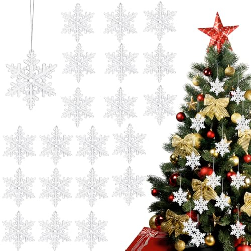 OIXEYA 20 Piezas Copo de Nieve de Colgante de Navidad, Adornos para Árboles de Navideña