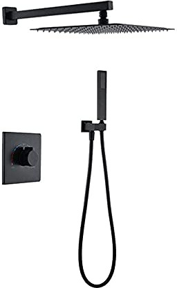 Luxus 10 in 1 Quadrat Regendusche Combo Set Dual Funktion Edelstahl Duschset Schwarz Badezimmer Duschsystem für ultimative Entspannung