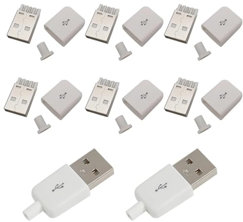 Harrisen 20 Set USB 2.0 Typ A Stecker 4 Pin mit Weiß Kunststoffabdeckung，Stecker für DIY Unterstützung Modul Adapter zum Löten von Drähten und Kabeln