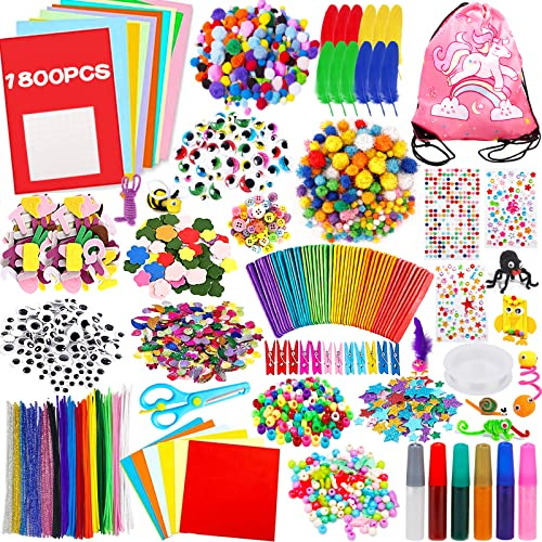 ZPQAODI Kit DIY infantil 1800+ Actividades Manuales para Niños, DIY Niño Pipe Cleaners Crafts Set, suministros educativos, ocio creativo para niños, pompones, ojos pegajosos, plumas