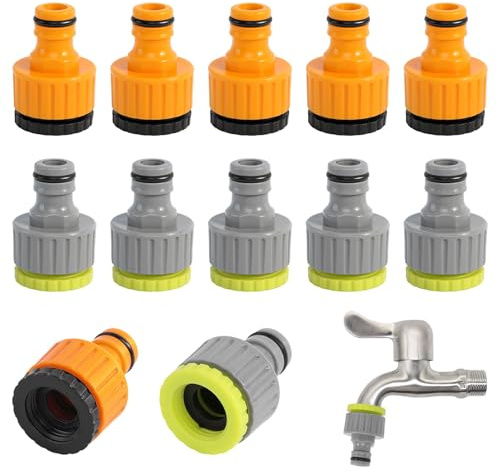 VUTYNKO 12 connettori per rubinetto con filettatura interna, 1/2 pollici 3/4 pollici in plastica, connettore per tubo da giardino, 2 in 1, adattatore per rubinetto per la casa, lavatrice e irrigazione