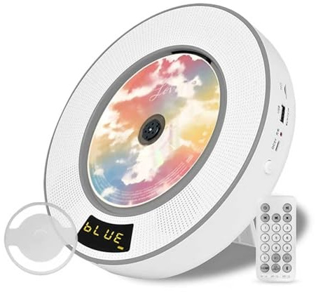 Lettore CD Da Parete, Lettore CD Portatile, Bluetooth 5.1, Con Telecomando E Copertura Antipolvere, Supporta USB/TF/CD-RW/MP3/WMA, Altoparlante Integrato, For Casa, Ufficio, Corridoio(Gray)