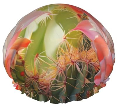 Watercolour Cactus Print Bath Hair Cover For Women Reusable Double Waterproof Layers Shower Caps For Women Ladies