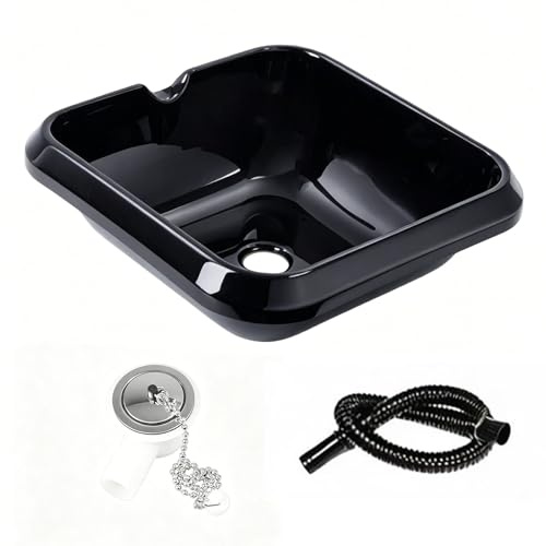 Fregadero de Acrílico Negro para Fregadero Camper, Cocina 1 Seno con Kit de Desagüe, para Cocina, Camping