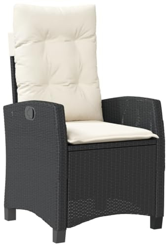 QJBSAVVA Gartensessel Verstellbar mit Kissen - Poly Rattan Gartenstuhl mit Liegefunktion, Schwarz Relaxsessel für Balkon und Terrasse, Bequemer Einzelsessel Outdoor-Möbel