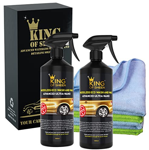 Roi de brillante, ultra Nano avancée, Eco sans Lavage Et Cire de voiture avec cire de carnauba Cire Ultime 2 x 1 Litre + 4 Chiffons en microfibre professionnel