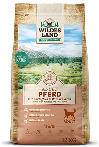 Wildes Land - Nr. 3 Pferd - 12 kg - mit Kartoffeln und Wildkräutern - Glutenfrei & Hypoallergen - Trockenfutter für Hunde - Hundefutter mit hohem Fleischanteil Hohe Verträglichkeit