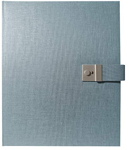 Goldbuch 53607 - Dokumentenmappe Summertime Trend 2 für DIN A4 Unterlagen, Ringbuchmappe mit 5 Sichthüllen, erweiterbare Ordnungsmappe mit Schloss, Orgamappe aus Leinen, ca. 27,5 x 34 cm, blau grau