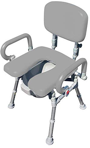 UltraCommode™ Foldable Commode and Shower Chair, Soft, Warm, Padded, Portable and Foldable XL Toilet Seat with Open Front, Padded Pivoting Armrests, Adjustable Height, Includes Free Commode Pail, Gray