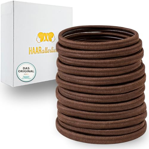 Haarallerliebst Haargummi mit Gummihaftung Damen braun für braunes Haar (12 Stück | 5mm breit) - nahtlos für Zopf & Dutt - Haargummis Damen | Hair Ties weiss